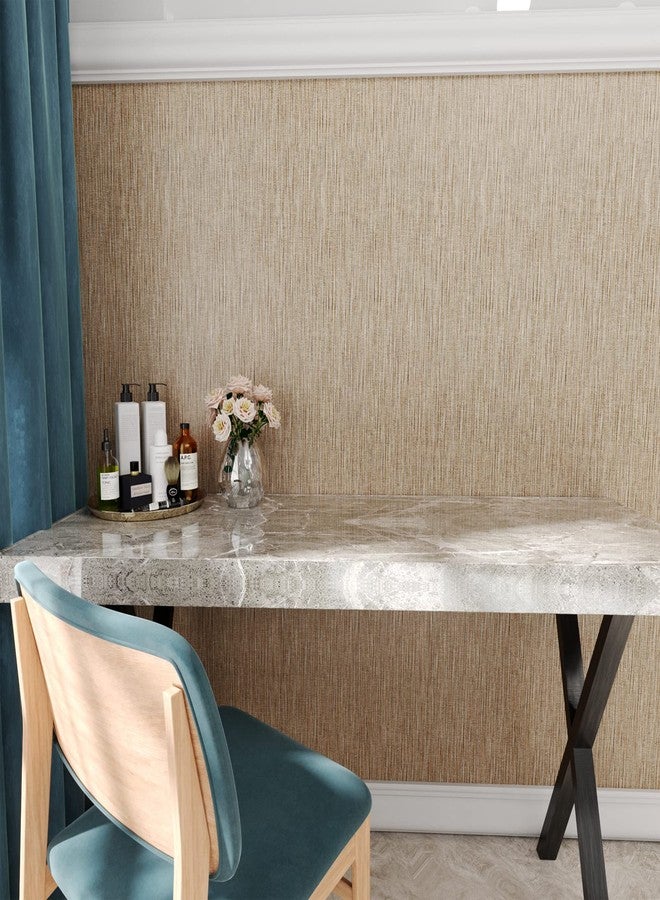 Decotalk Grasscloth Peel and Stick Wallpaper Grass Cloth Fabric Wallpaper for Cabinets Brown Fabric Contact Paper for Cabinets Waterproof Khaki Contact Paper Grasscloth Removable Modern 12"x120" - Image 4