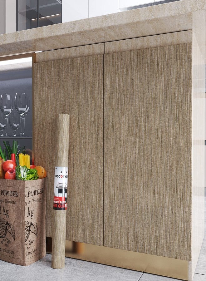Decotalk Grasscloth Peel and Stick Wallpaper Grass Cloth Fabric Wallpaper for Cabinets Brown Fabric Contact Paper for Cabinets Waterproof Khaki Contact Paper Grasscloth Removable Modern 12"x120" - Image 1
