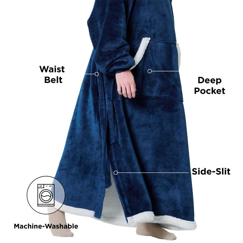 Bedsure Bedsure Wearable Blanket Hoodie Women - Long Sherpa Fleece Hooded Blanket for Adult Women Men  Warm Cozy Blanket Sweatshirt with Giant Pocket and Belt  Winter Gifts for Girlfriend Mom  Standard  Navy  - Image 3