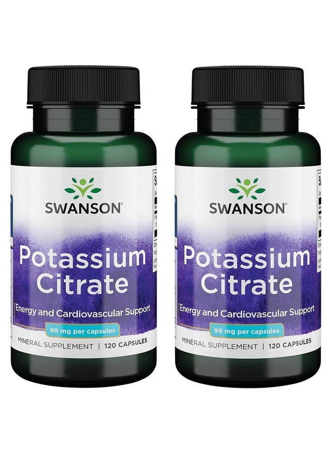 Swanson Potassium Citrate - Mineral Supplement Promoting Heart Health & Energy Support - Aids Optimal Nerve & Kidney Function with Natural Ingredients - (120 Capsules, 99mg Each) (2 Pack) - Image 1