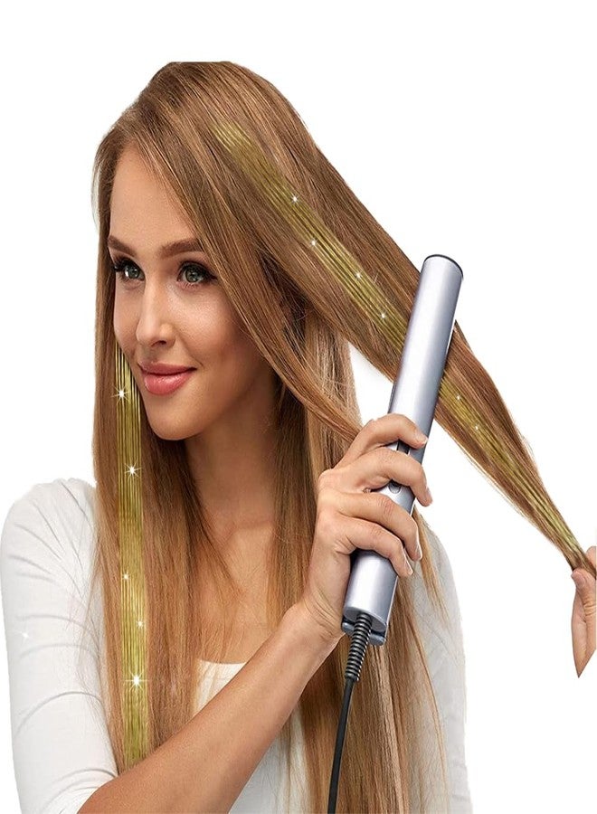 Deepcolorpy Gold Hair Tinsel Clip in Pack of 8 Pcs 20 Inch Golden Glitter Extensions, Shiny Sparkling Festival Fairy Party Dazzle Hair Accessories Strands Kit for Girls Women Kids - Image 2