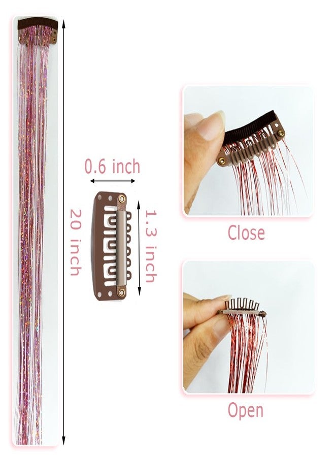 Deepcolorpy Gold Hair Tinsel Clip in Pack of 8 Pcs 20 Inch Golden Glitter Extensions, Shiny Sparkling Festival Fairy Party Dazzle Hair Accessories Strands Kit for Girls Women Kids - Image 5