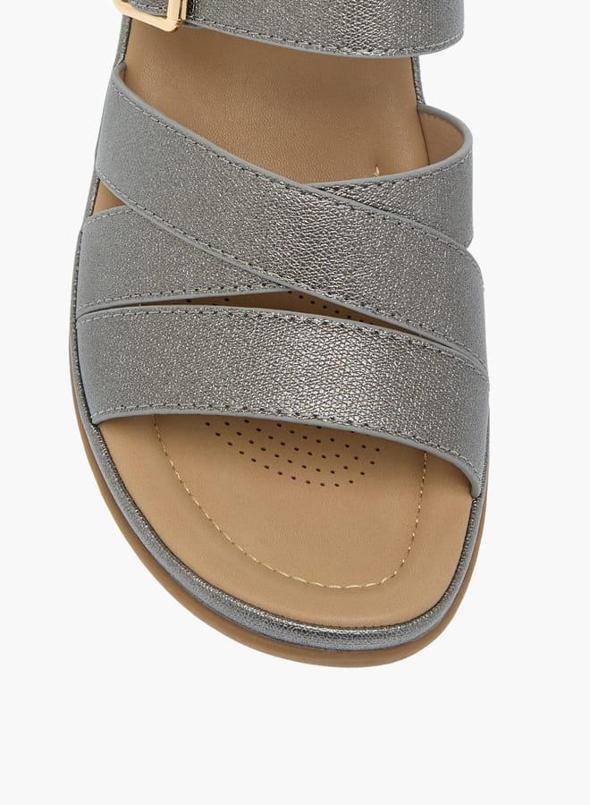 Flora Bella By Shoexpress Womens Textured Slip-On Wedge Heel Sandals With Buckle Detail - Image 4