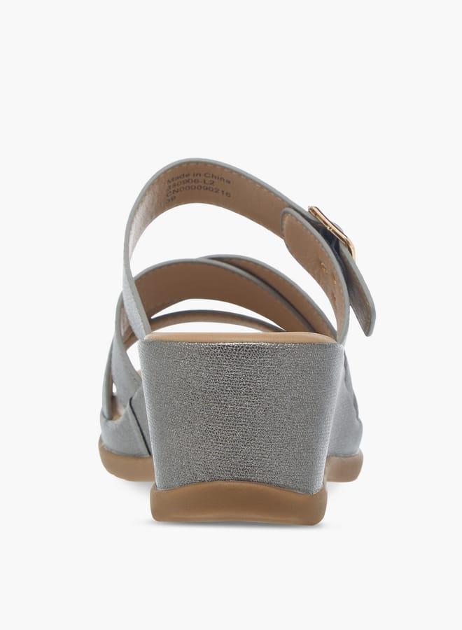 Flora Bella By Shoexpress Womens Textured Slip-On Wedge Heel Sandals With Buckle Detail - Image 5