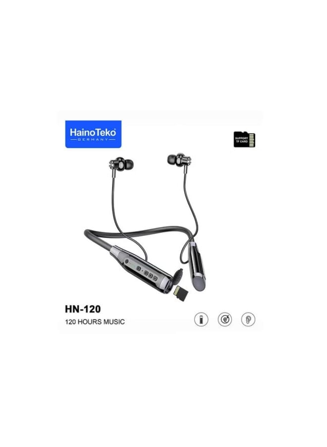 Haino Teko HN120 Bluetooth Neck Band Headphone 120 Hours Music With High Bass Sound Quality Super Clear Mic And TF Card Support Black - Image 3
