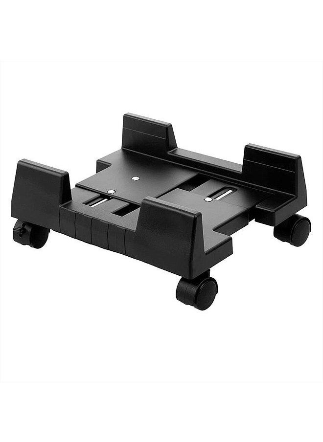 Generic - Mobile Desktop Computer Floor Stand Rolling Wheels Adjustable Width PC Tower Holder (Black) - Image 1