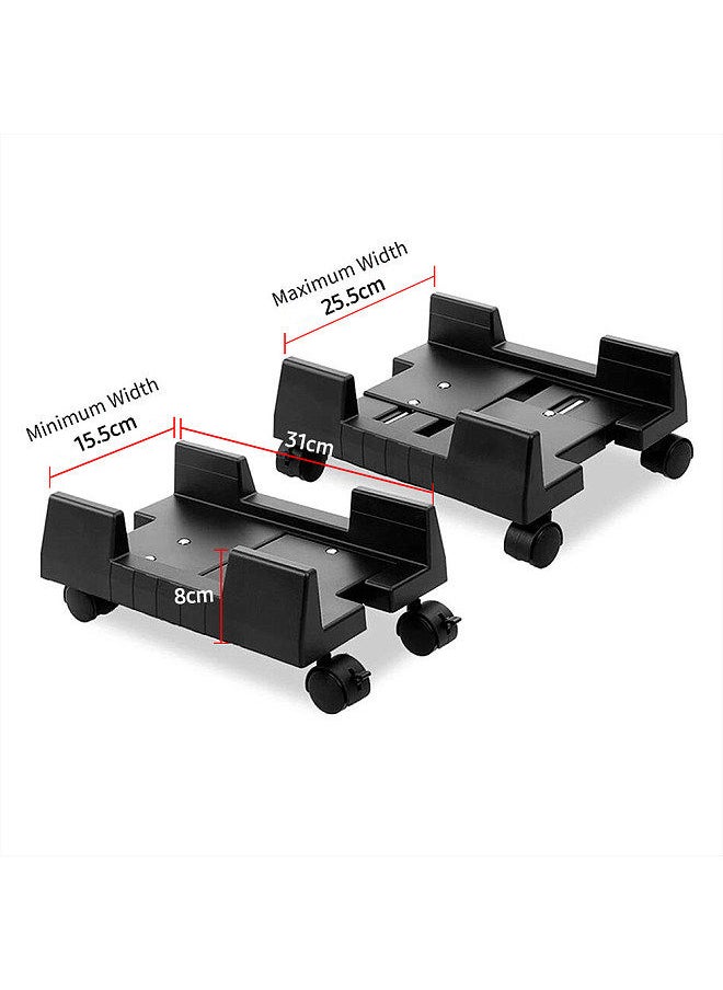 Generic - Mobile Desktop Computer Floor Stand Rolling Wheels Adjustable Width PC Tower Holder (Black) - Image 1