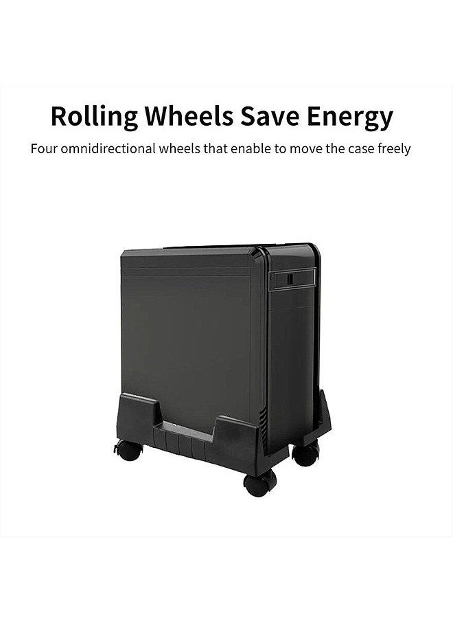 Generic - Mobile Desktop Computer Floor Stand Rolling Wheels Adjustable Width PC Tower Holder (Black) - Image 1