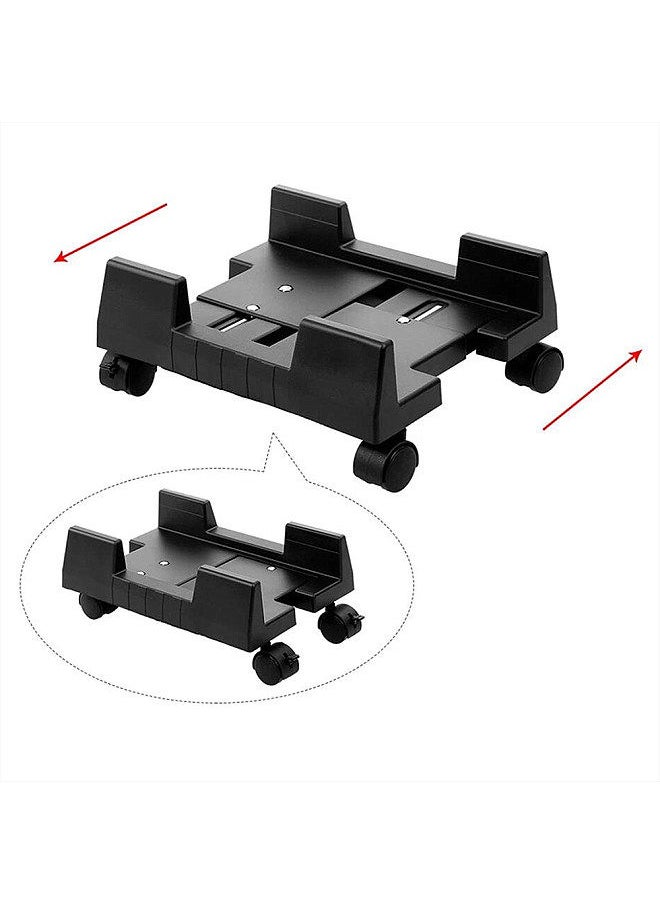 Generic - Mobile Desktop Computer Floor Stand Rolling Wheels Adjustable Width PC Tower Holder (Black) - Image 1