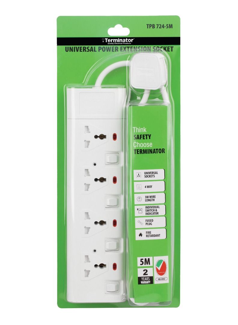 Terminator 4 way 5 meter universal power extension socket - TPB 724-5M - Image 1
