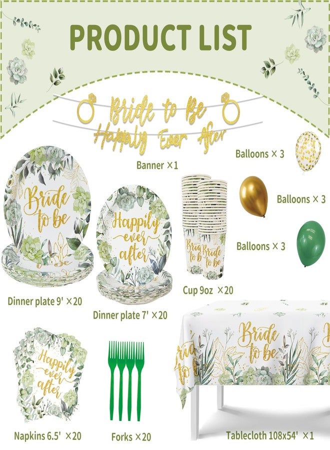 Haimimall Sage Green Bridal Shower Decorations Bride to Be Decorations Bachelorette Plates and Napkins Sets Bride to Be Tablecloths Happy Ever After Banner Disposable Tableware Set Serves 20 Guests - Image 2