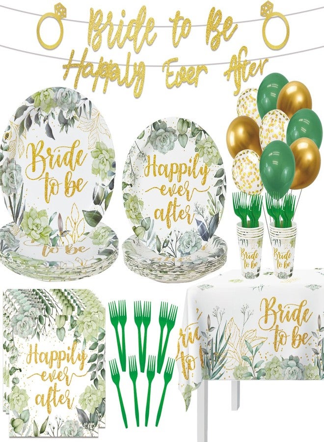 Haimimall Sage Green Bridal Shower Decorations Bride to Be Decorations Bachelorette Plates and Napkins Sets Bride to Be Tablecloths Happy Ever After Banner Disposable Tableware Set Serves 20 Guests - Image 1