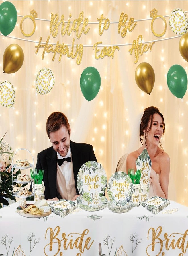 Haimimall Sage Green Bridal Shower Decorations Bride to Be Decorations Bachelorette Plates and Napkins Sets Bride to Be Tablecloths Happy Ever After Banner Disposable Tableware Set Serves 20 Guests - Image 4