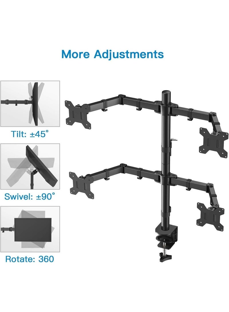 Heavy-Duty Quad Computer Monitor Mount - Professional Full-Articulation Multi-Screen Stand - Independent 4-Display Workspace Support System - Ergonomic Heavy-Duty Desktop Organizer - Image 3