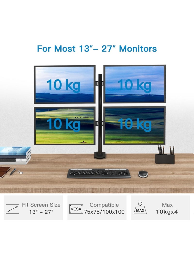 Heavy-Duty Quad Computer Monitor Mount - Professional Full-Articulation Multi-Screen Stand - Independent 4-Display Workspace Support System - Ergonomic Heavy-Duty Desktop Organizer - Image 2