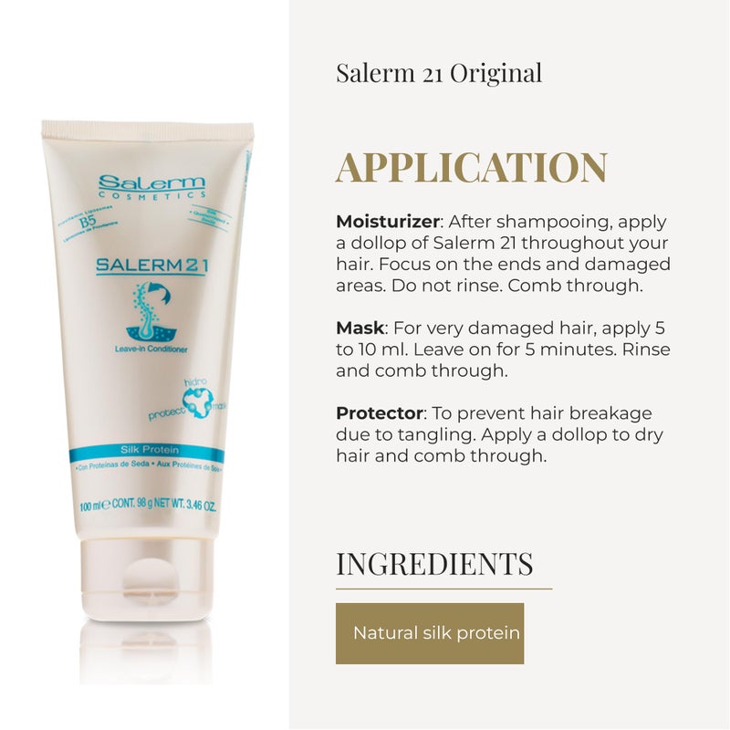 SALERM - Instant Hair Conditioner 21 Silk Protein - 100 ml - Leave-In or Rinse-Out Conditioner - with Silk Proteins - Heat Protector and Hydrating - Image 4