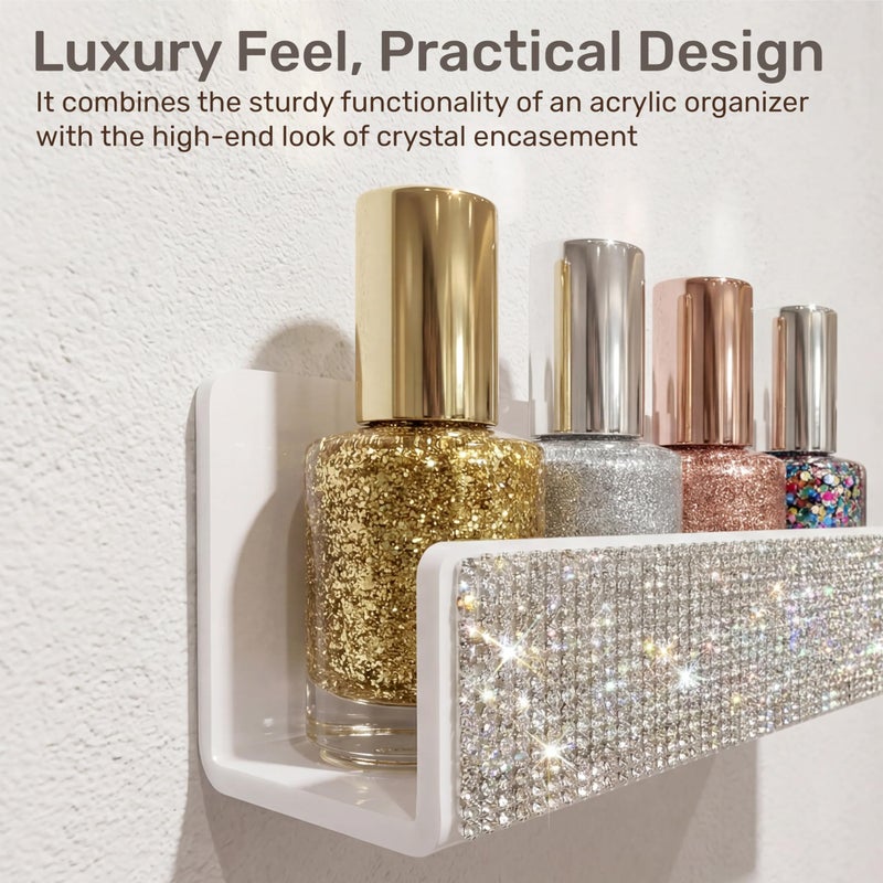 YMVV Nail Polish Wall Shelf - 15-Inch Diamond Crystal Display & Organizer Rack, Holds 60+ Polishes, Soft Ledge for Bedroom, Bathroom, Salon,6 Pack - Image 4