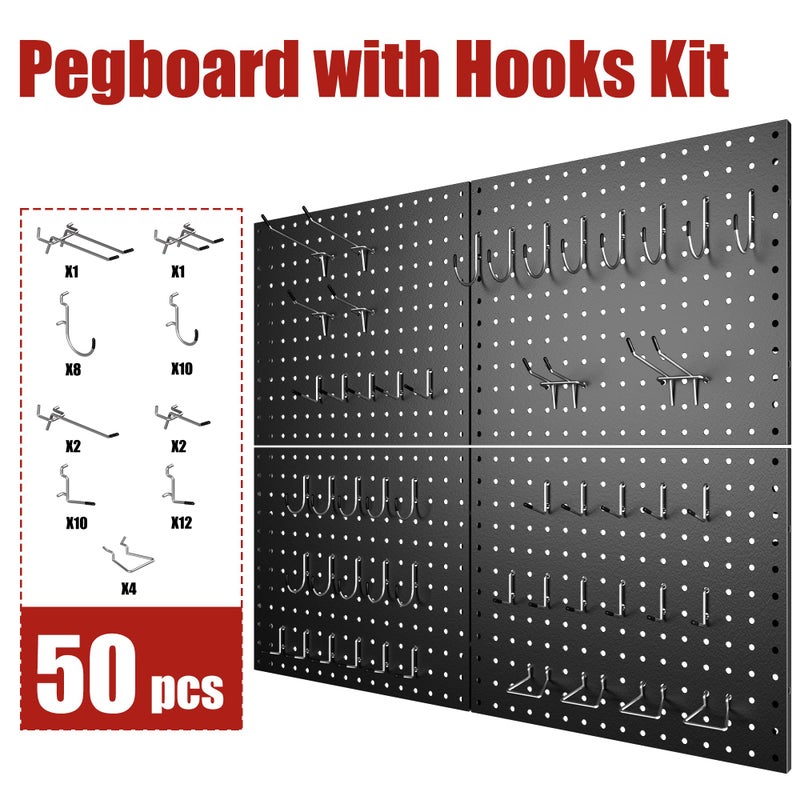 7S garage 4 Pack Metal Pegboard Panels with 50 Hooks, Black Pegboard Wall Organizer, Pegboard Accessories, Heavy Duty Garage Tool Storage System for Workbench, Workshop, Office, Craft Room - Image 5