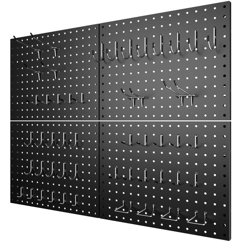 7S garage 4 Pack Metal Pegboard Panels with 50 Hooks, Black Pegboard Wall Organizer, Pegboard Accessories, Heavy Duty Garage Tool Storage System for Workbench, Workshop, Office, Craft Room - Image 1