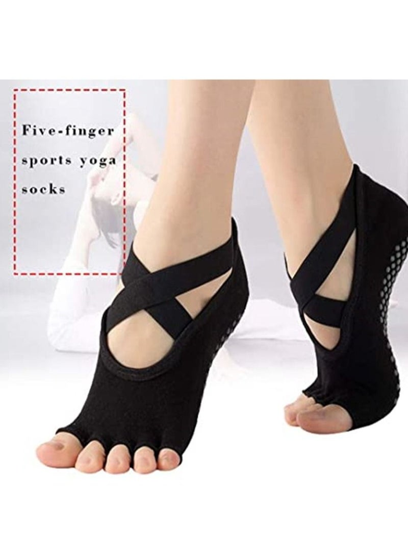 Generic 4 Pairs Non Slip Yoga Socks, Women Dress Socks Clasped Pilates Socks for Ballet Pilates Barre Dance  - Image 3