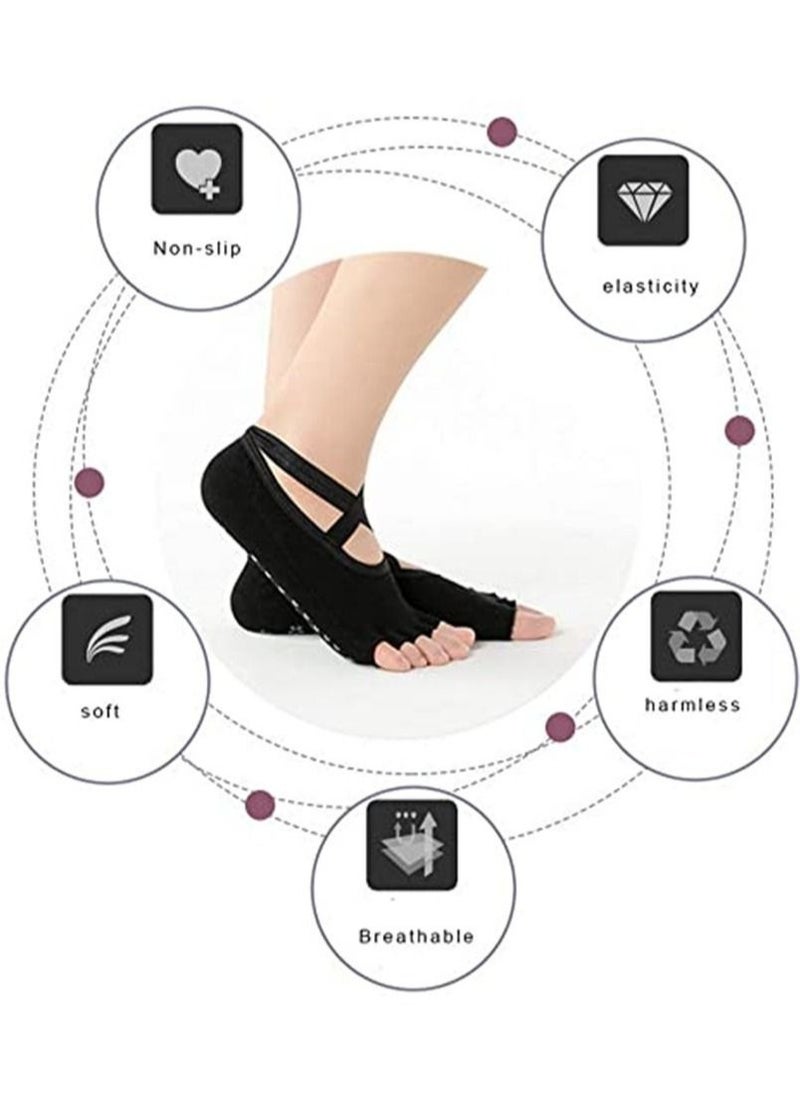 Generic 4 Pairs Non Slip Yoga Socks, Women Dress Socks Clasped Pilates Socks for Ballet Pilates Barre Dance  - Image 2