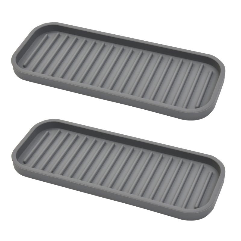 Mofason Silicone Sponge Holder Tray for Soap and Sponge Kitchen Sink Tray Accessories to Help You Clean Kitchen Sink Sink Sponge RackGray 2 Pack