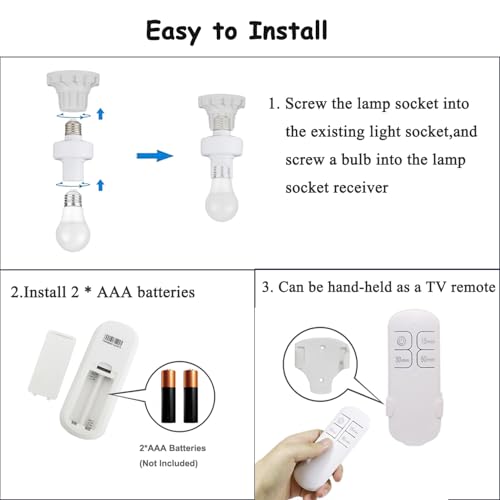 Taigeguang Remote Control Light Socket,Wireless Light Switch Kit with Timer,E26 E27 Bulb Lamp Holder with Remote Control,No Wiring Wall Mounted Controller Switch for Attic,Garage,Stairwell(2 Pack) - Image 4