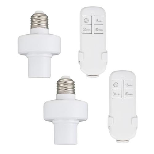 Taigeguang Remote Control Light Socket,Wireless Light Switch Kit with Timer,E26 E27 Bulb Lamp Holder with Remote Control,No Wiring Wall Mounted Controller Switch for Attic,Garage,Stairwell(2 Pack) - Image 1