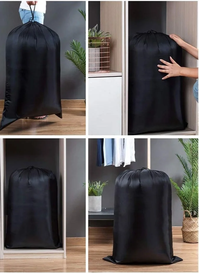 1Chase 1CHASE Super XXL Heavy Duty Oxford Dirty Clothes Travel Drawstring Bags Storage Sack, 55x43"Nylon Easy fit Laundry Hamper and Basket 110 X 140 CM (Machine Washable, Black) Pack of 2