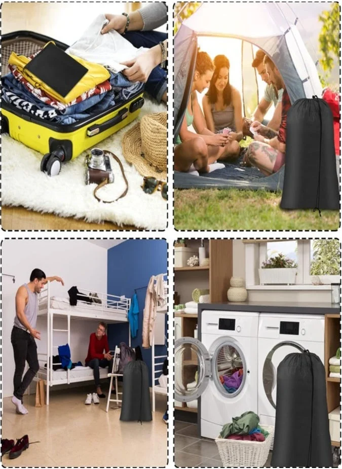 1Chase 1CHASE Super XXL Heavy Duty Oxford Dirty Clothes Travel Drawstring Bags Storage Sack, 55x43"Nylon Easy fit Laundry Hamper and Basket 110 X 140 CM (Machine Washable, Black) Pack of 2