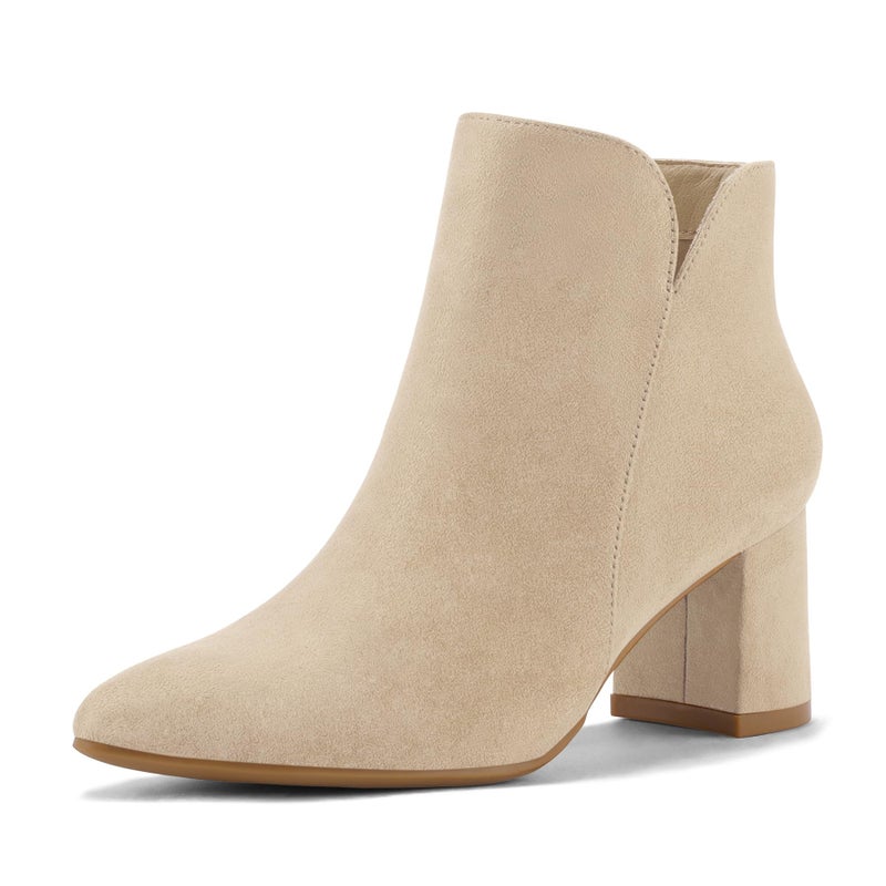 mysoft Women's Ankle Boots Chunky Block Low Heel Comfortable Pointed Toe Side V Cutout Dressy Office Booties with Zipper - Image 1