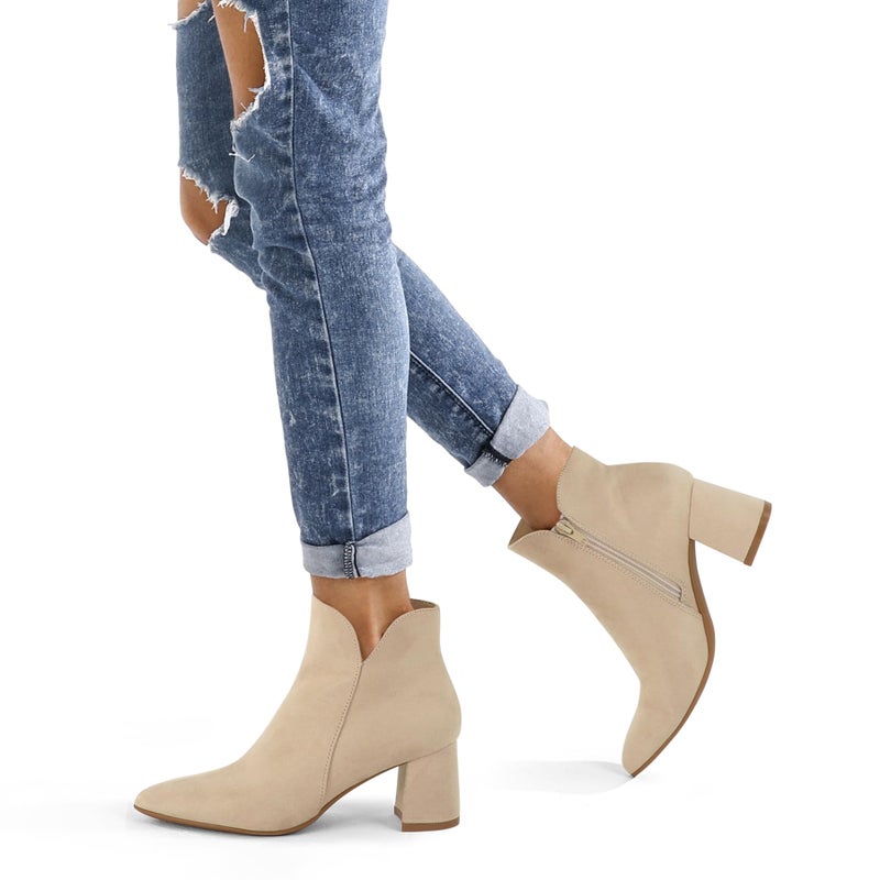 mysoft Women's Ankle Boots Chunky Block Low Heel Comfortable Pointed Toe Side V Cutout Dressy Office Booties with Zipper - Image 2