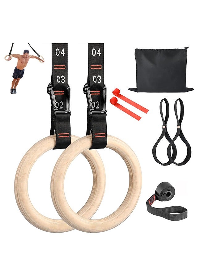 عربست حلقات الجمباز ، حلقات اللياقة البدنية الخشبية ، حلقات التدريب ، الترقيم القابل للتعديل ، عمليات السحب ، الخواتم ، المجموعات ، تدريب اللياقة البدنية بوزن الجسم - Image 1