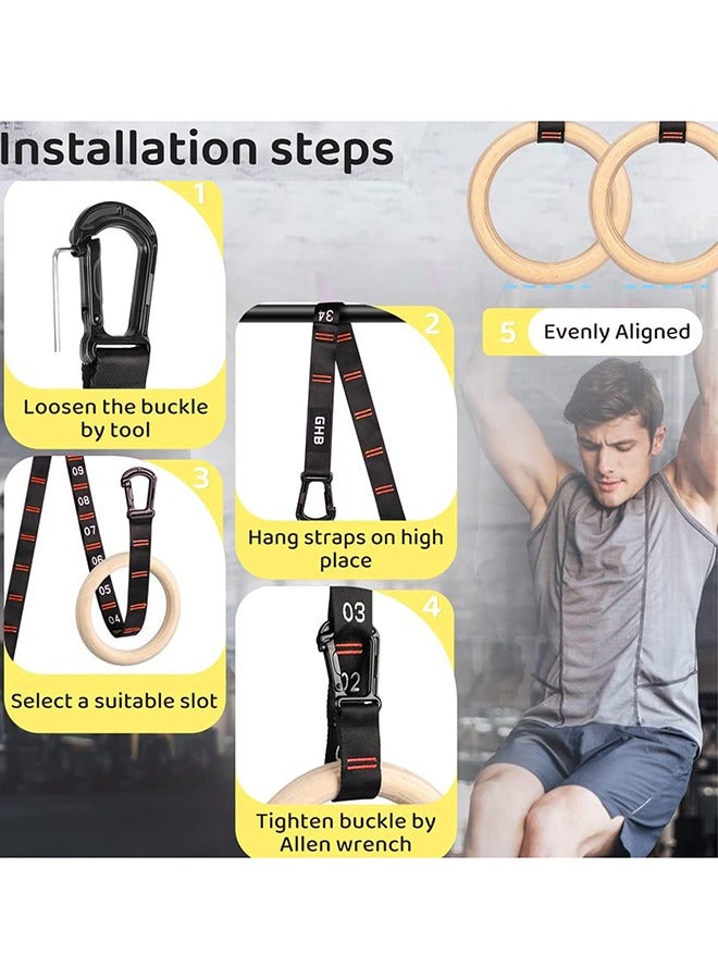 عربست حلقات الجمباز ، حلقات اللياقة البدنية الخشبية ، حلقات التدريب ، الترقيم القابل للتعديل ، عمليات السحب ، الخواتم ، المجموعات ، تدريب اللياقة البدنية بوزن الجسم - Image 2