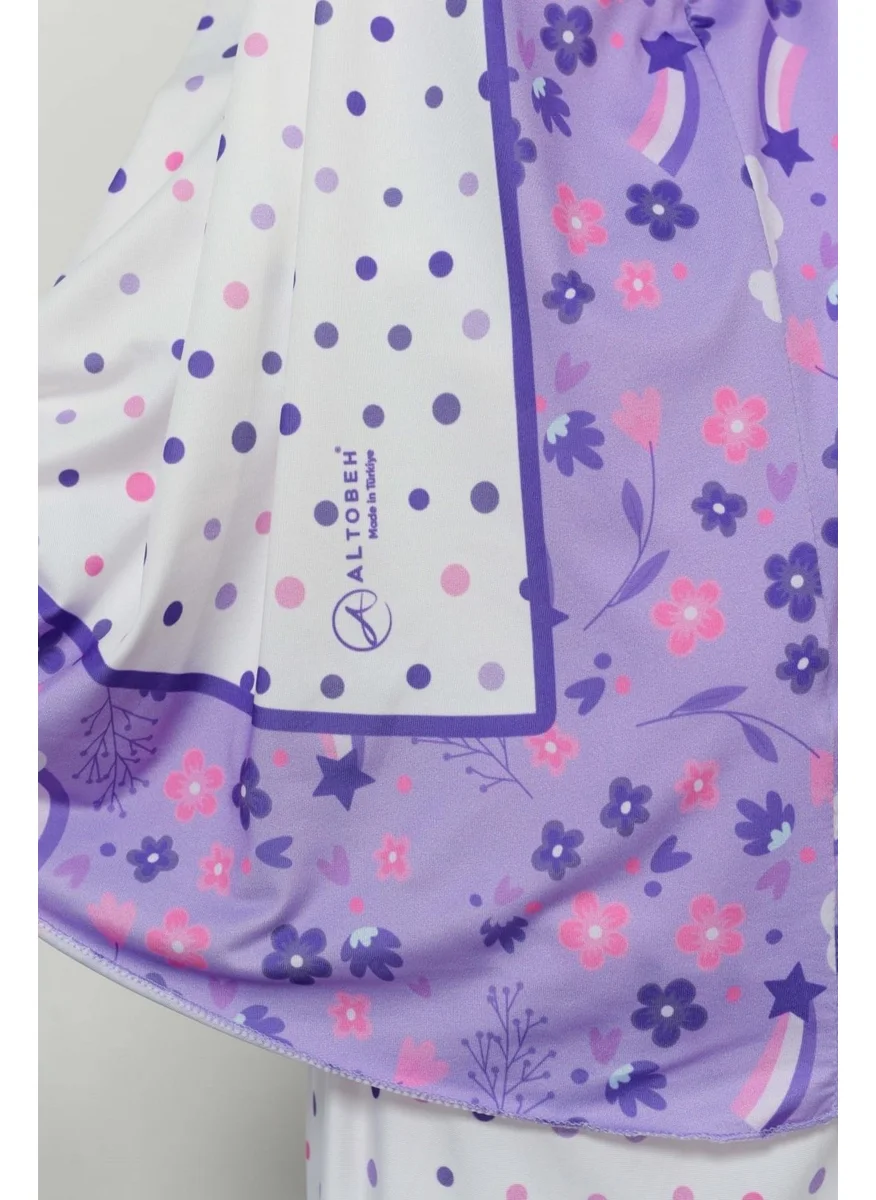 Altobeh Children's Prayer Set Practical Two-Piece Patterned Sleeves Removable Headscarved Lycra Hijab Dress (6-12 Years) 901-0401
