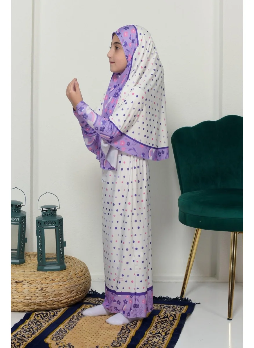 Altobeh Children's Prayer Set Practical Two-Piece Patterned Sleeves Removable Headscarved Lycra Hijab Dress (6-12 Years) 901-0401