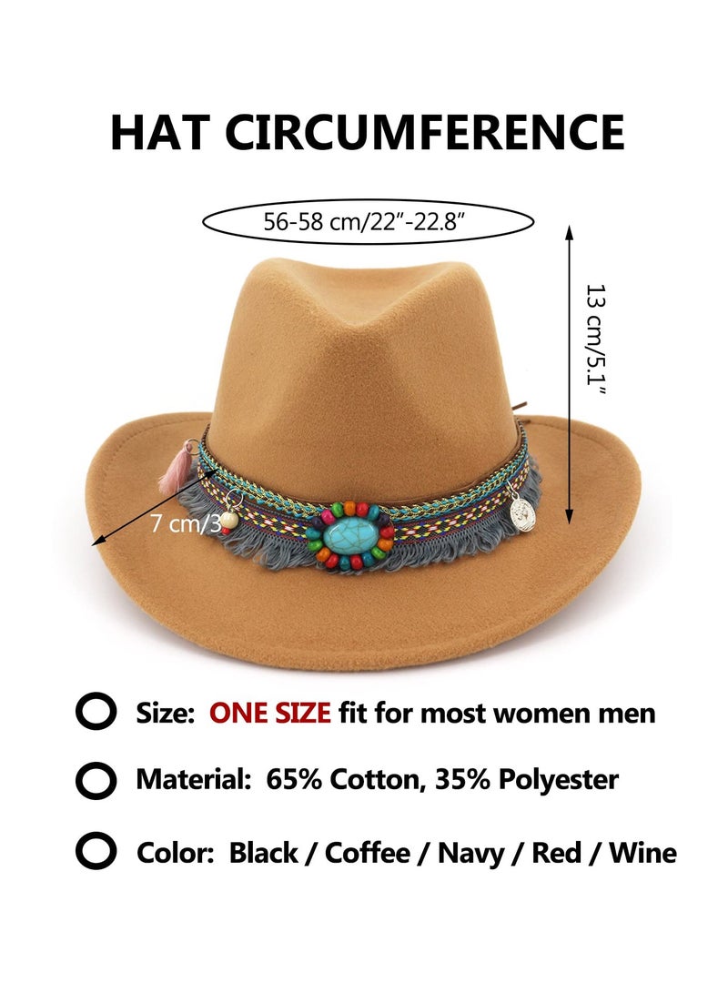 SOLARAE Cowboy Hats, Classic Felt Wide Brim Western Style Pinch Front Cowboy Cowgirl Hats for Men Women with Hat Band Replacements - Image 2