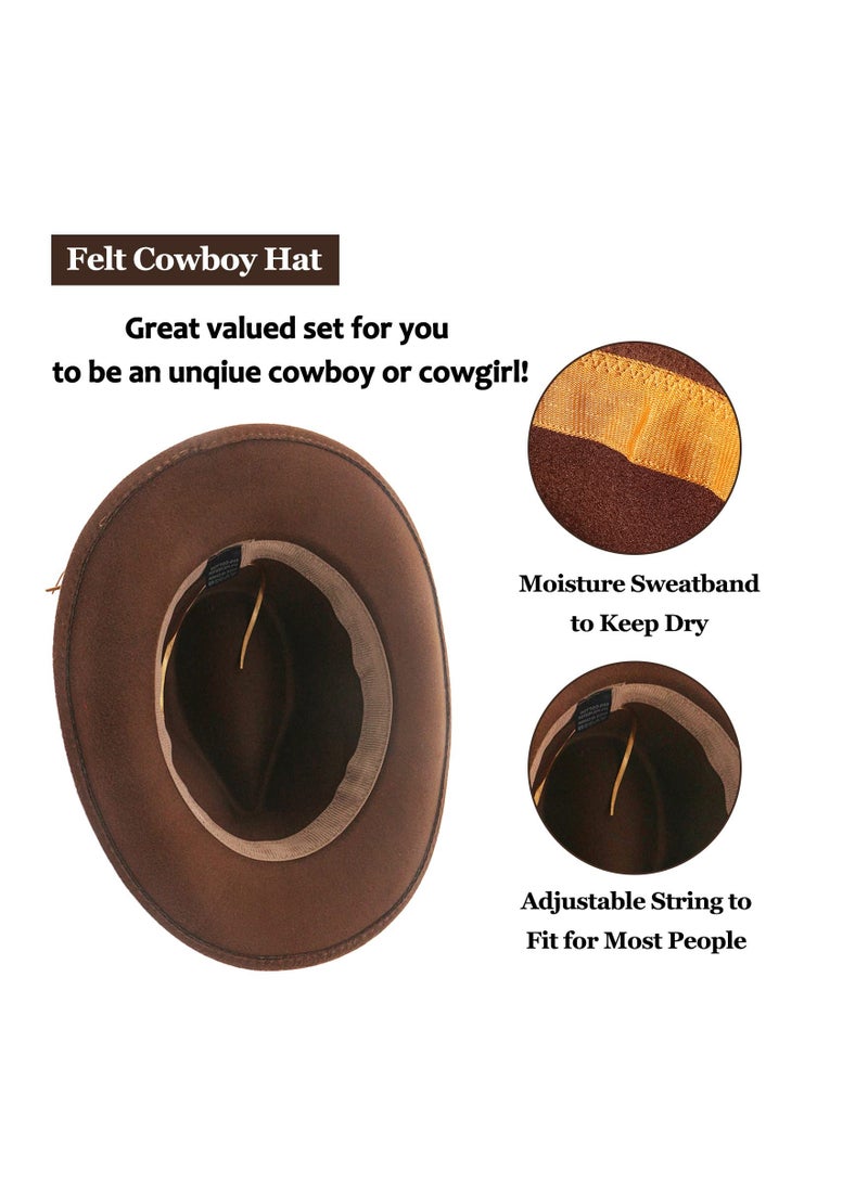 SOLARAE Cowboy Hats, Classic Felt Wide Brim Western Style Pinch Front Cowboy Cowgirl Hats for Men Women with Hat Band Replacements - Image 4