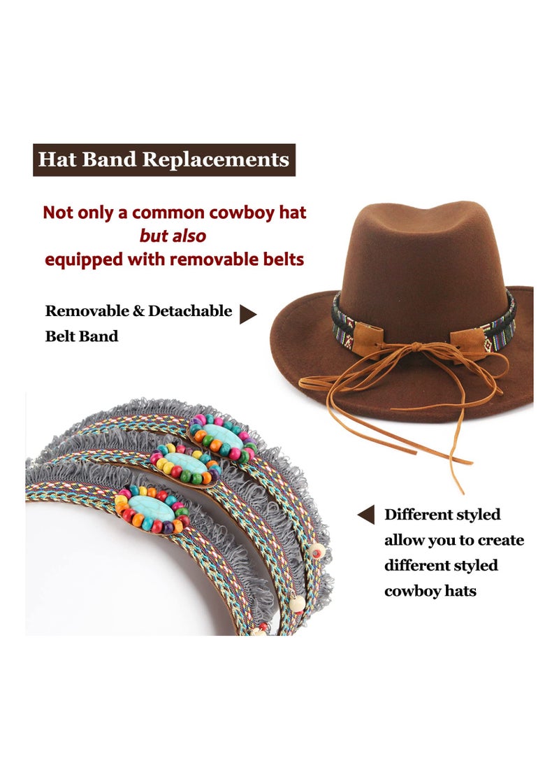 SOLARAE Cowboy Hats, Classic Felt Wide Brim Western Style Pinch Front Cowboy Cowgirl Hats for Men Women with Hat Band Replacements - Image 3
