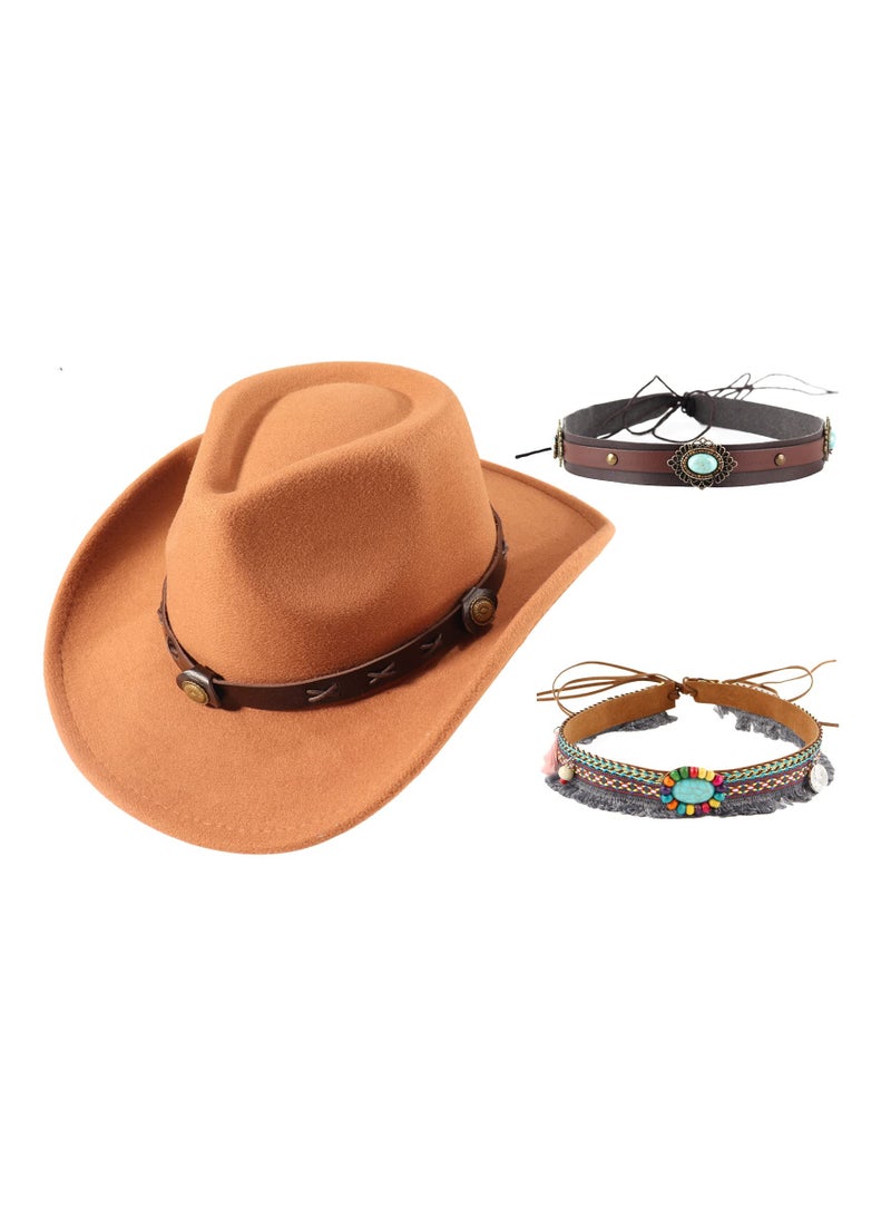 SOLARAE Cowboy Hats, Classic Felt Wide Brim Western Style Pinch Front Cowboy Cowgirl Hats for Men Women with Hat Band Replacements - Image 1