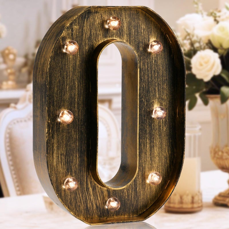 OYCBUZO Golden Black Led Marquee Letter - Industrial, Vintage Style Light Up Alphabet Letter Sign for Cafe Wedding Birthday Party Christmas Lamp Home Bar Initials Decor - O - Image 1