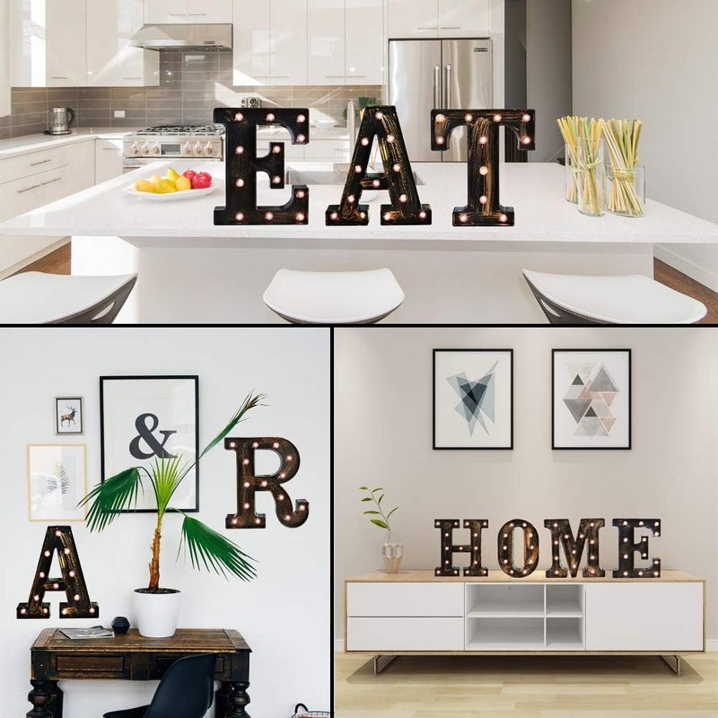 OYCBUZO Golden Black Led Marquee Letter - Industrial, Vintage Style Light Up Alphabet Letter Sign for Cafe Wedding Birthday Party Christmas Lamp Home Bar Initials Decor - O - Image 4