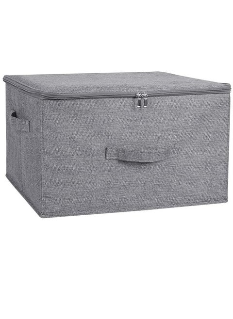 Storage Bins with Zipper Lid Storage Boxes with Handles PP Plastic Board Foldable Lidded Cotton Linen Fabric Home Cubes Baskets Closet Clothes Organizer Containers - Gray, Extra Large Size