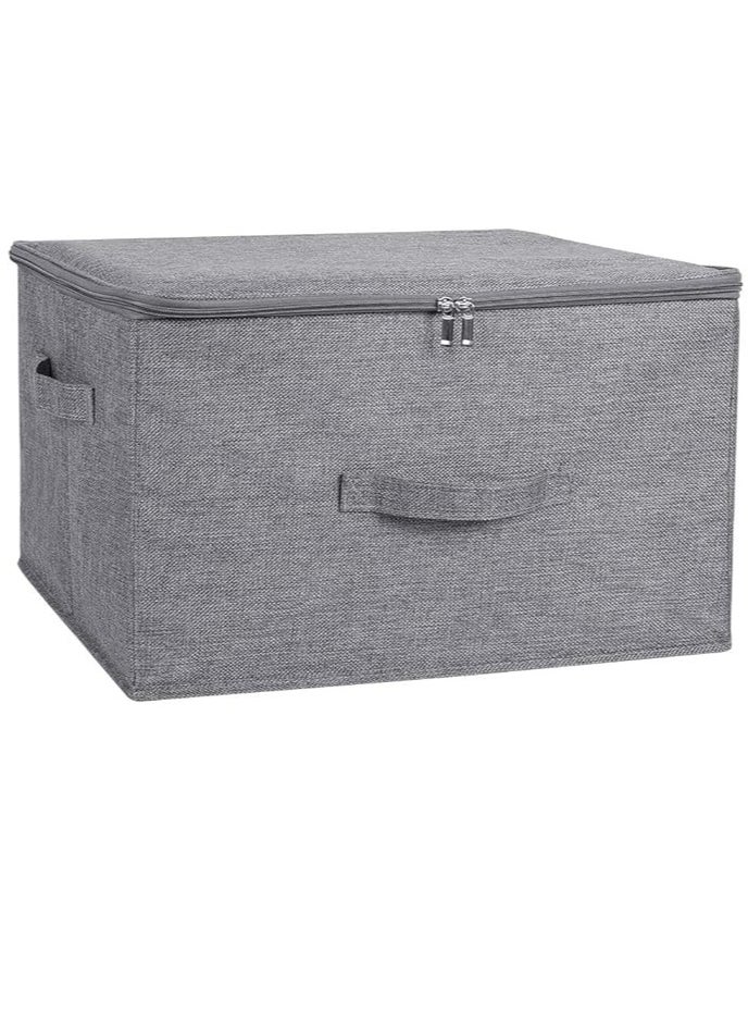Arabest - Storage Bins with Zipper Lid Storage Boxes with Handles PP Plastic Board Foldable Lidded Cotton Linen Fabric Home Cubes Baskets Closet Clothes Organizer Containers - Gray, Extra Large Size - Image 1