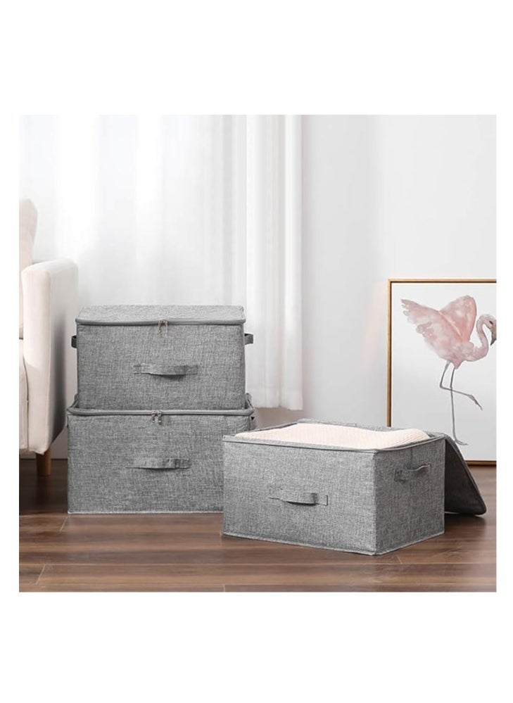Arabest - Storage Bins with Zipper Lid Storage Boxes with Handles PP Plastic Board Foldable Lidded Cotton Linen Fabric Home Cubes Baskets Closet Clothes Organizer Containers - Gray, Extra Large Size - Image 1