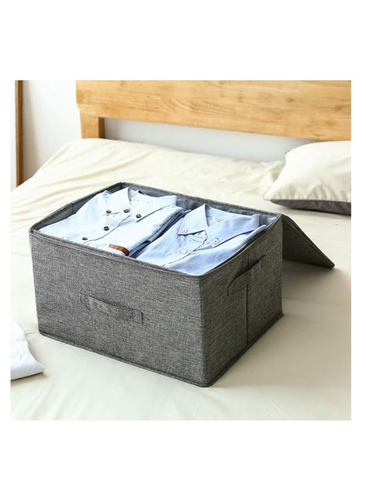 Arabest - Storage Bins with Zipper Lid Storage Boxes with Handles PP Plastic Board Foldable Lidded Cotton Linen Fabric Home Cubes Baskets Closet Clothes Organizer Containers - Gray, Extra Large Size - Image 1