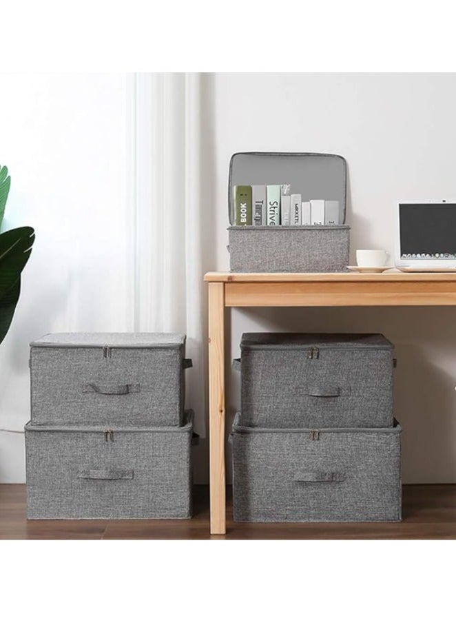 Arabest - Storage Bins with Zipper Lid Storage Boxes with Handles PP Plastic Board Foldable Lidded Cotton Linen Fabric Home Cubes Baskets Closet Clothes Organizer Containers - Gray, Extra Large Size - Image 1