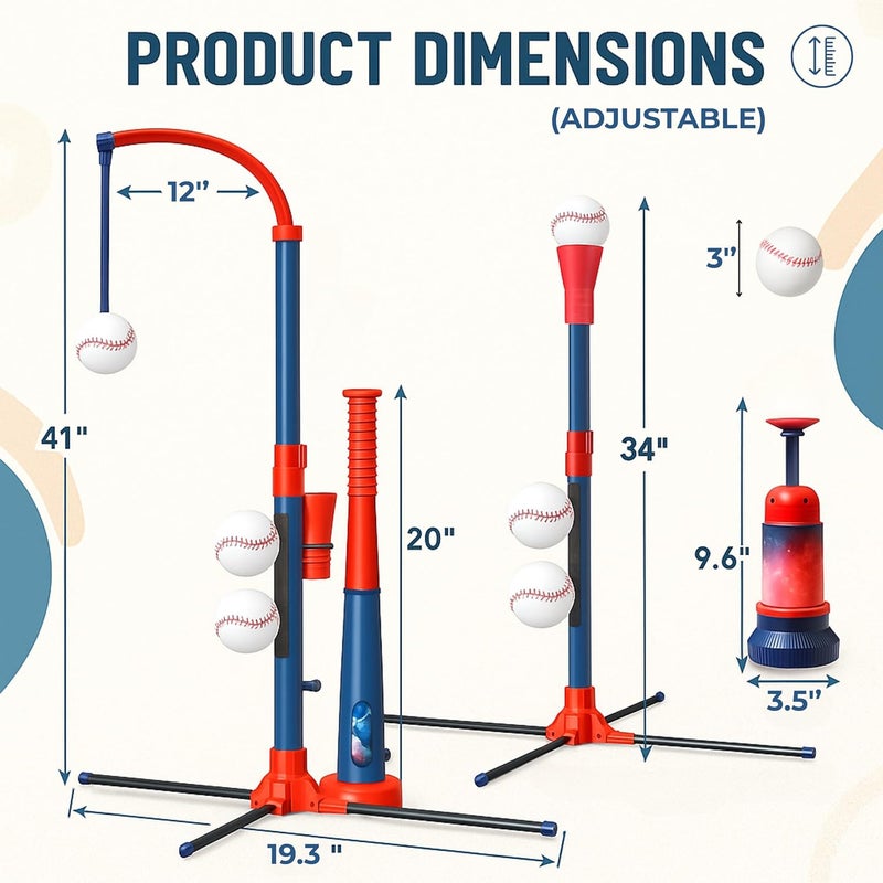 TOMLEON 3-in-1 Baseball Set for Kids and Toddlers Ages 3-5 – Includes Tee Ball Stand, Hanging Tee, Automatic Ball Launcher, and 6 Softballs – Adjustable Height for Indoor/Outdoor Play – Sports Gift for Boys - Image 3
