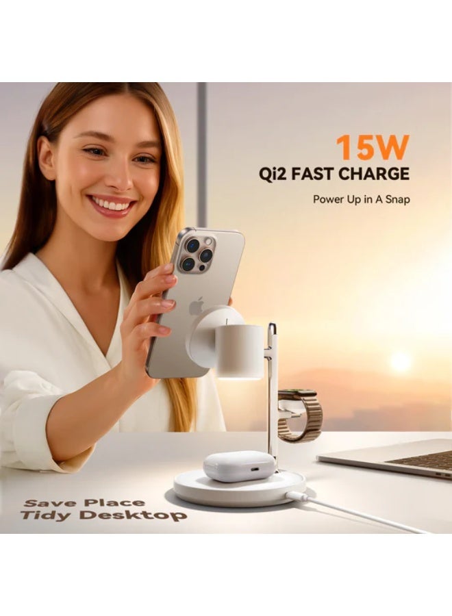 جوي روم JR-W23 Joyroom Magnetic Charging Station for Fast Wireless Charger for iPhone 17 16 15 Pro Max for iWatch for AirPods White - Image 2