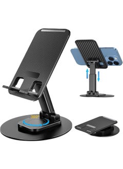 Qasul Portable Aluminum Foldable Tabled Ipad Phone Stand Holder, Phone Holder with 360 Degree Rotating Base, Adjustable Height and Angle,...  - Image 1